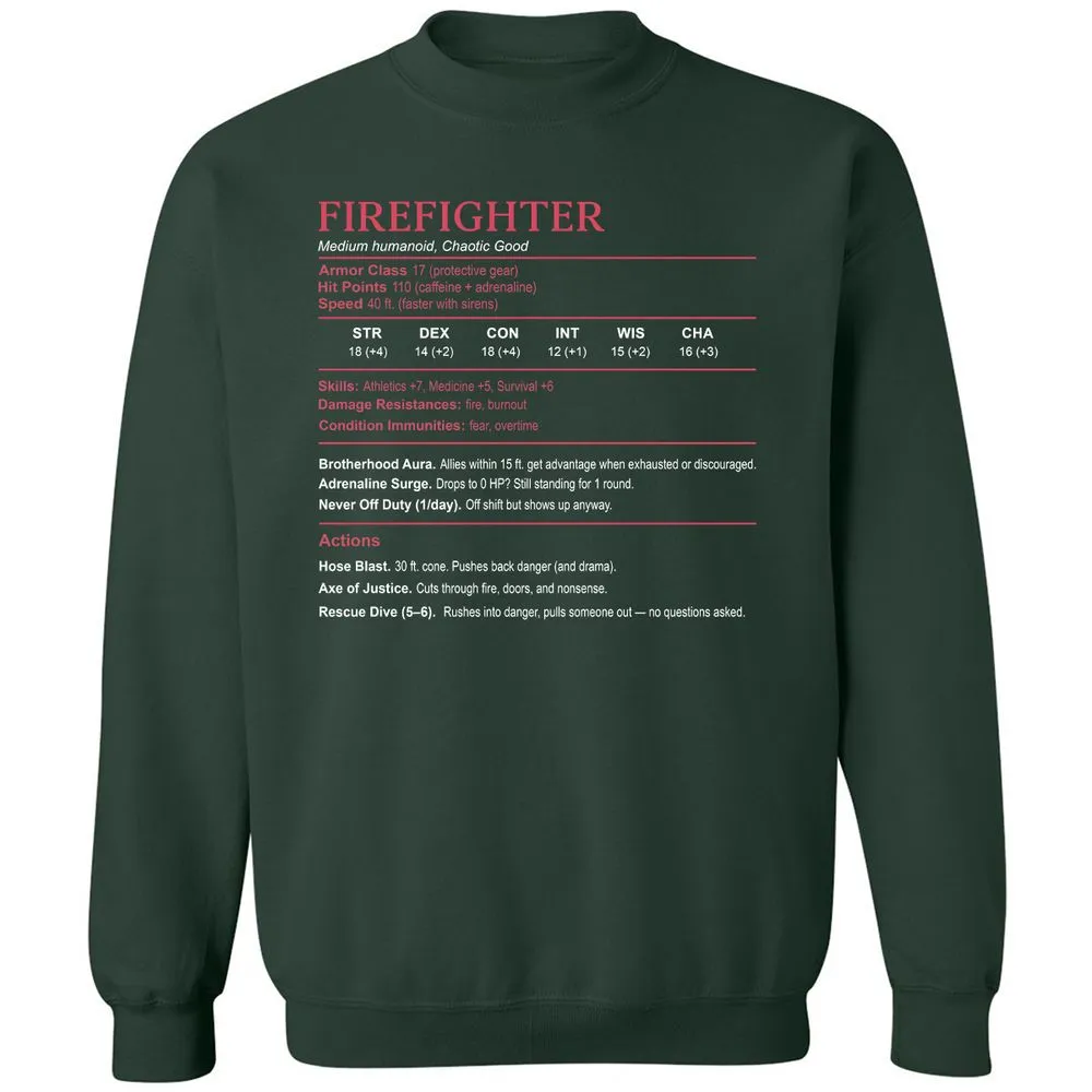 Firefighter Stats Classic Unisex Sweatshirt - Forest Green - 4