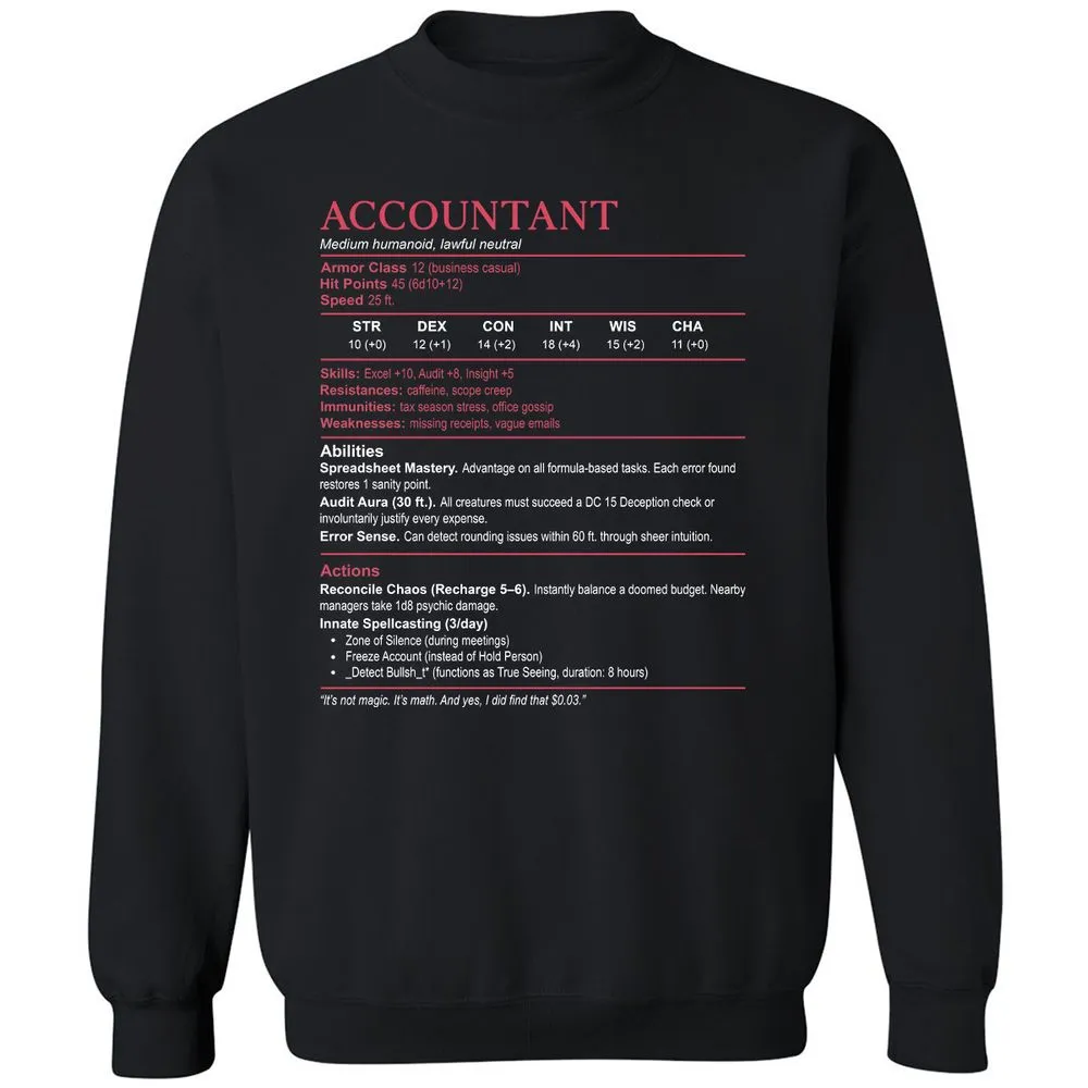 Accountant Stats Classic Unisex Sweatshirt - Black - 1