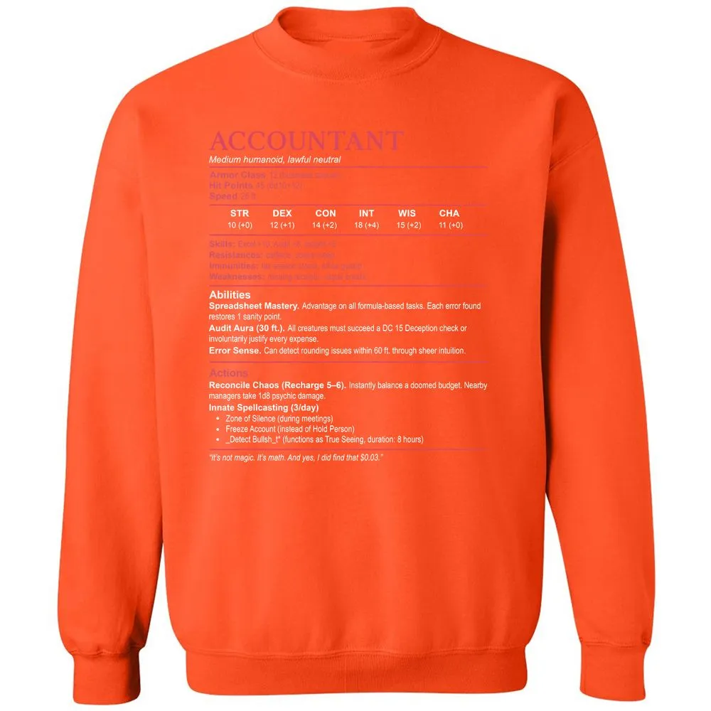 Accountant Stats Classic Unisex Sweatshirt - Orange - 10