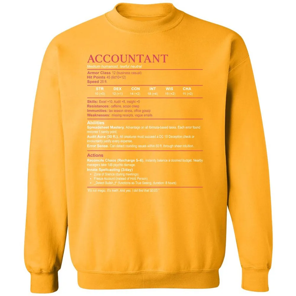 Accountant Stats Classic Unisex Sweatshirt - Gold - 11