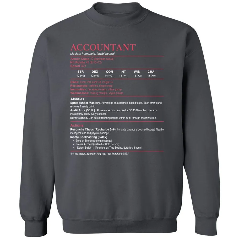 Accountant Stats Classic Unisex Sweatshirt - Charcoal - 7
