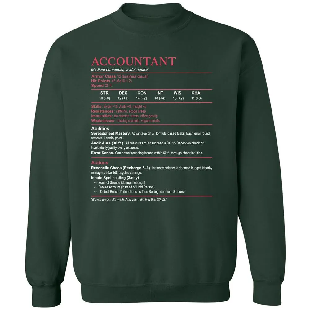 Accountant Stats Classic Unisex Sweatshirt - Forest Green - 4
