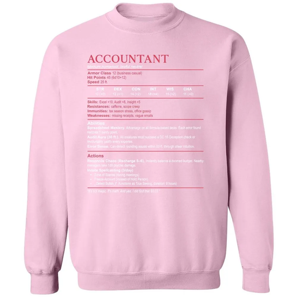 Accountant Stats Classic Unisex Sweatshirt - Light Pink - 3