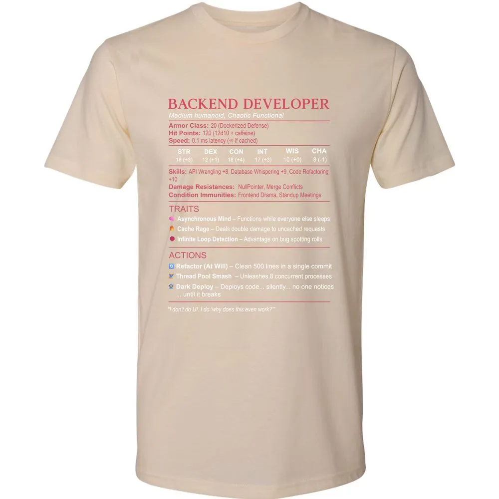 Backend Developer Stats Premium Unisex T-Shirt - Cream - 14