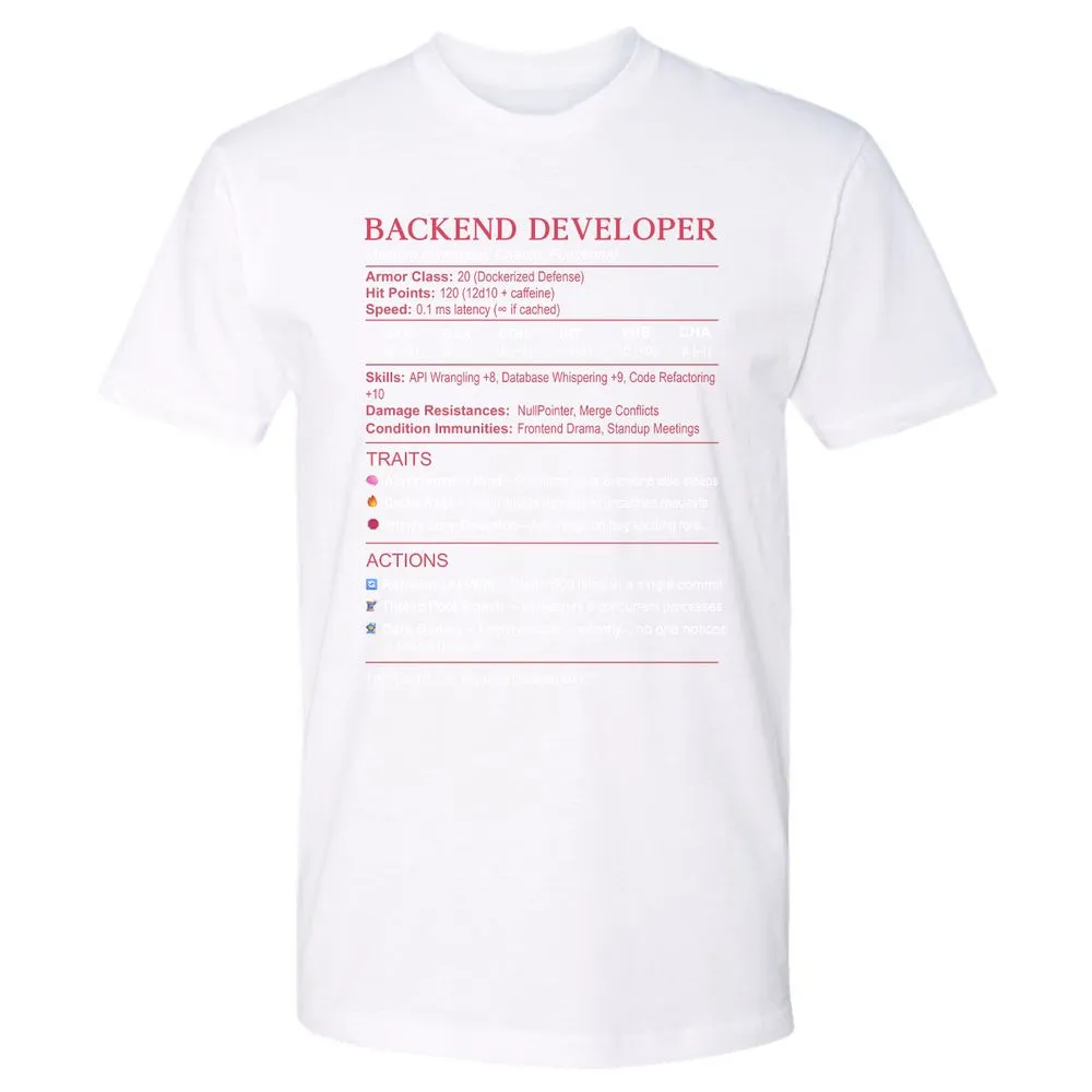 Backend Developer Stats Premium Unisex T-Shirt - White - 4
