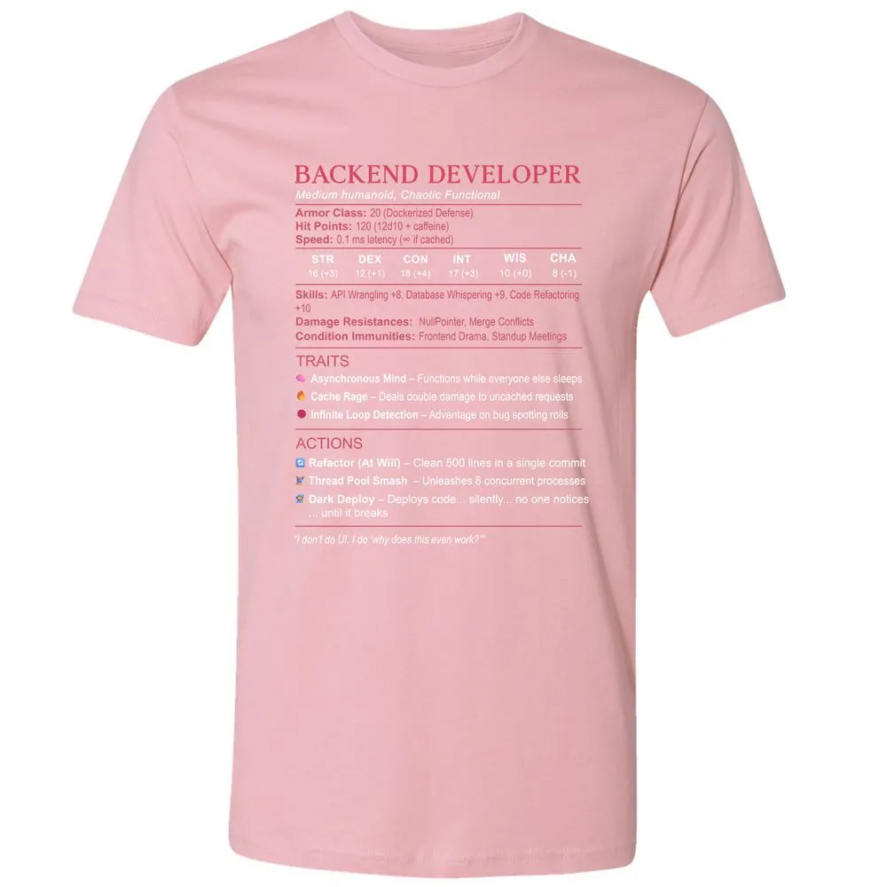 Backend Developer Stats Premium Unisex T-Shirt - Light Pink - 3
