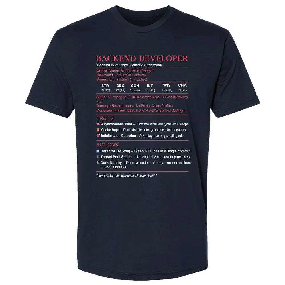 Backend Developer Stats Premium Unisex T-Shirt - Midnight Navy - 2