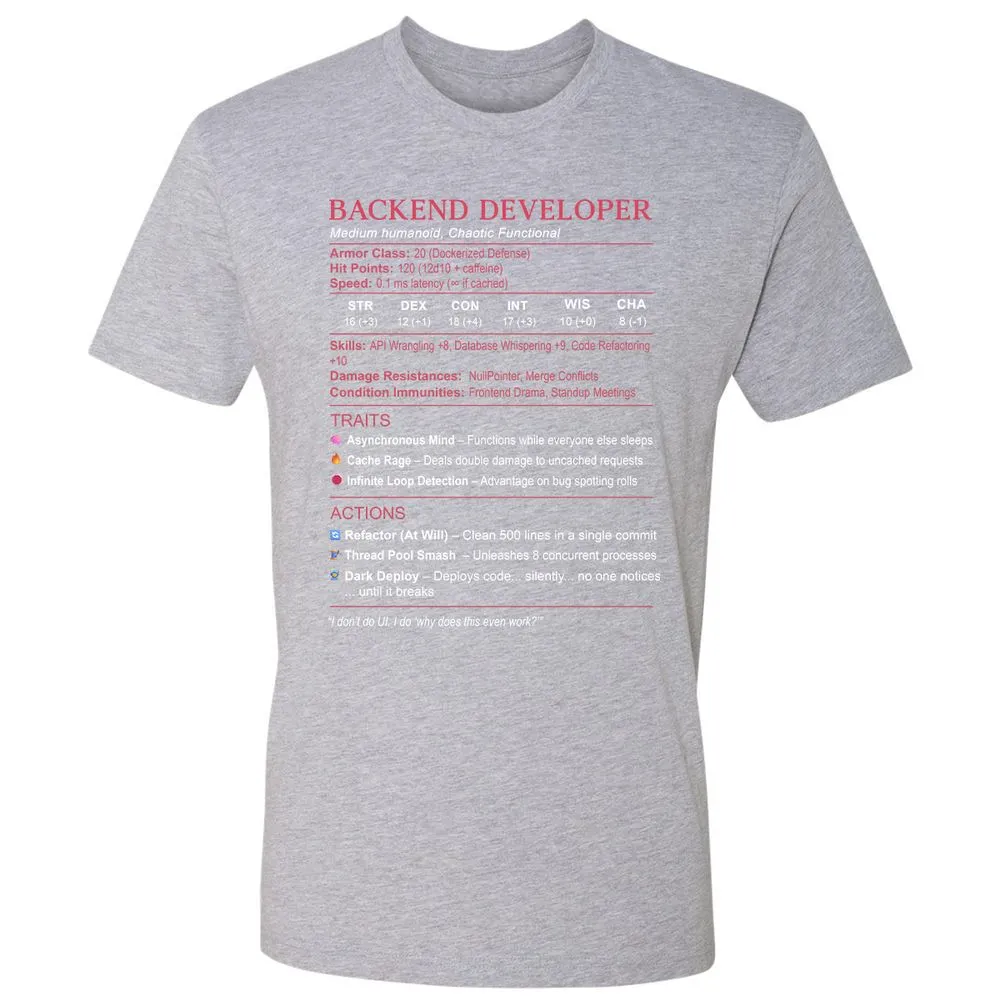 Backend Developer Stats Premium Unisex T-Shirt - Heather Grey - 9