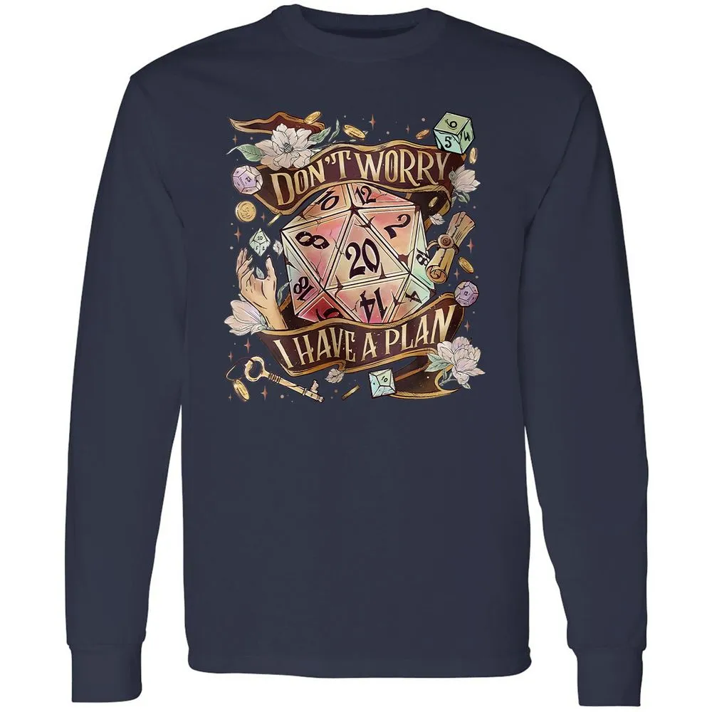Floral Don't Worry I Have A Plan Long Sleeve T-Shirt - Navy - 2