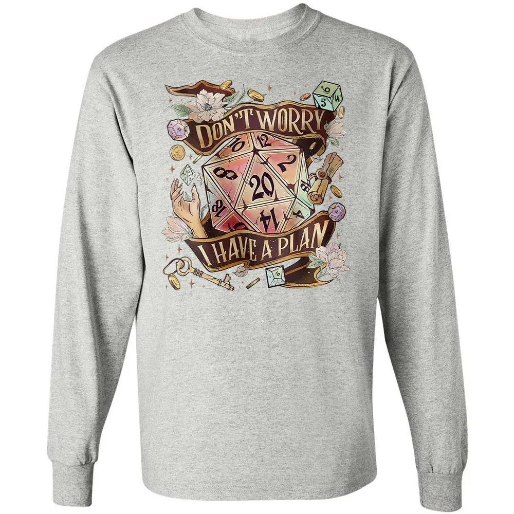 Floral Don't Worry I Have A Plan Long Sleeve T-Shirt - Ash - 7