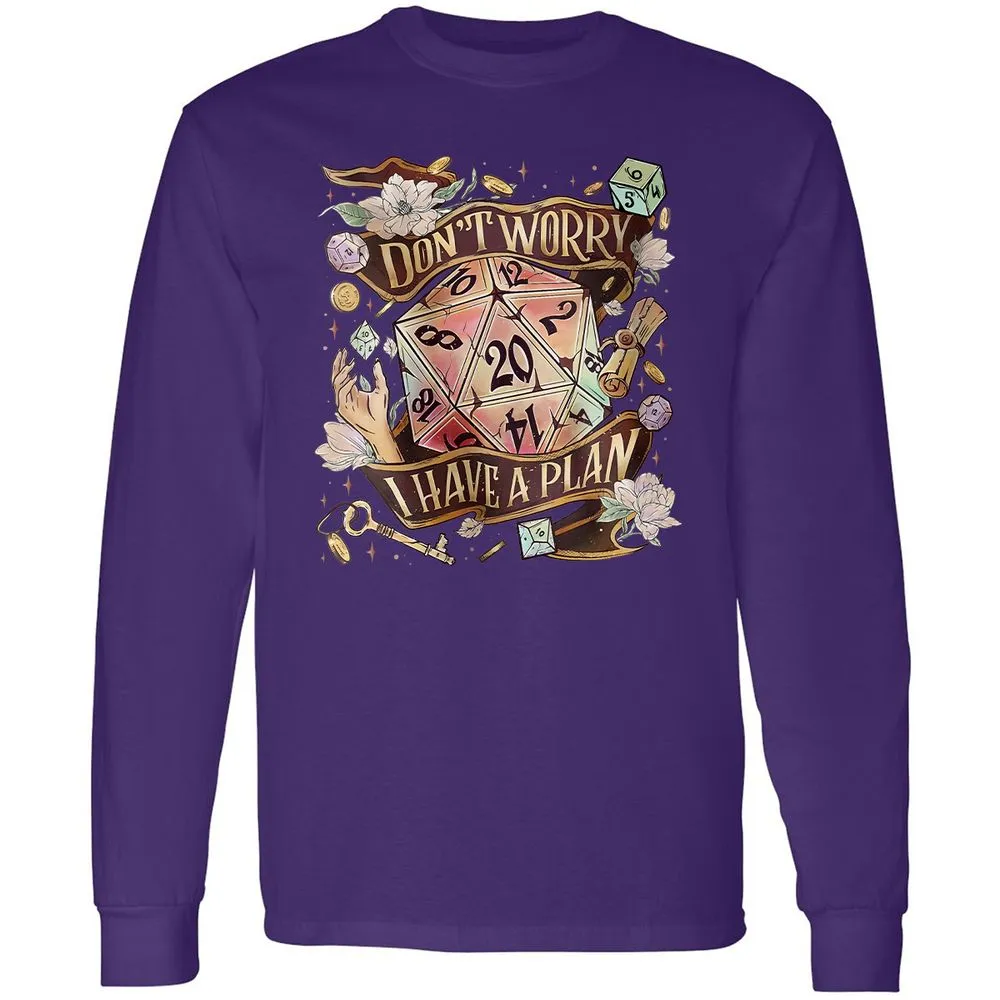 Floral Don't Worry I Have A Plan Long Sleeve T-Shirt - Purple - 13