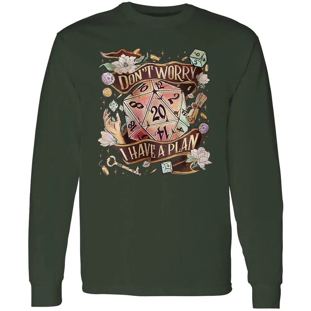 Floral Don't Worry I Have A Plan Long Sleeve T-Shirt - Forest Green - 4