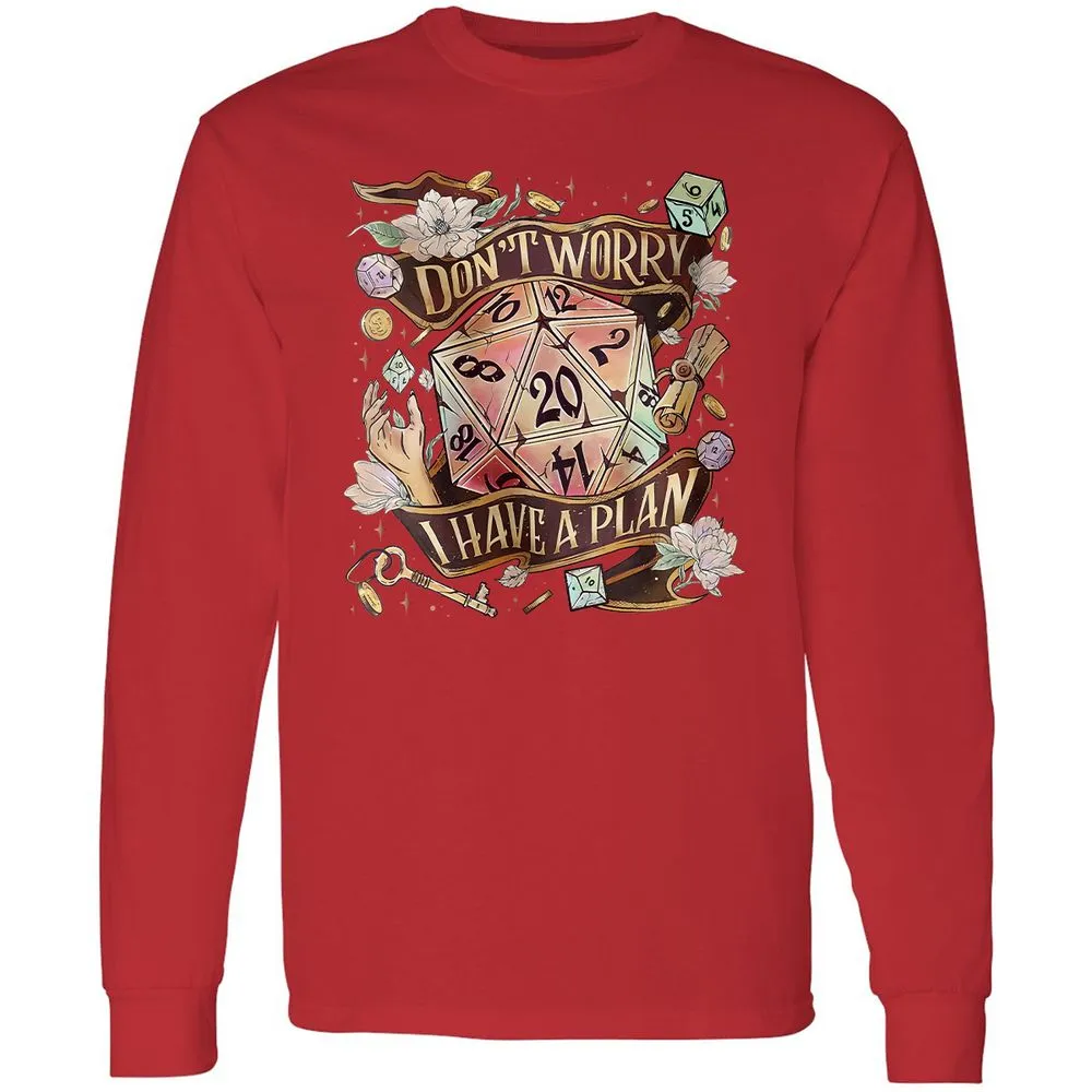 Floral Don't Worry I Have A Plan Long Sleeve T-Shirt - Red - 14