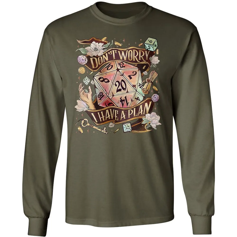 Floral Don't Worry I Have A Plan Long Sleeve T-Shirt - Military Green - 16
