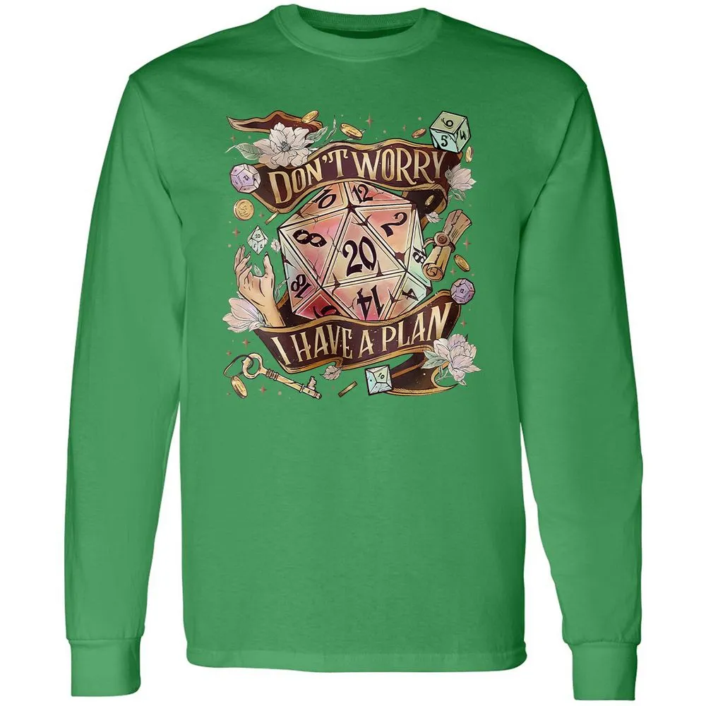 Floral Don't Worry I Have A Plan Long Sleeve T-Shirt - Irish Green - 10
