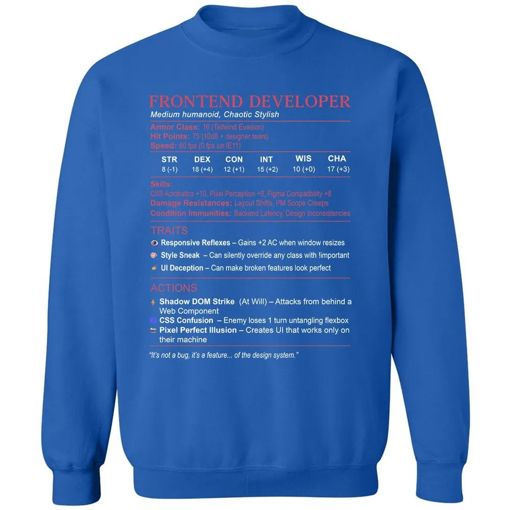 Frontend Developer Stats Classic Unisex Sweatshirt - Royal - 9