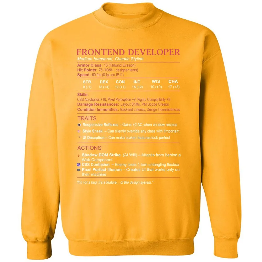 Frontend Developer Stats Classic Unisex Sweatshirt - Gold - 11