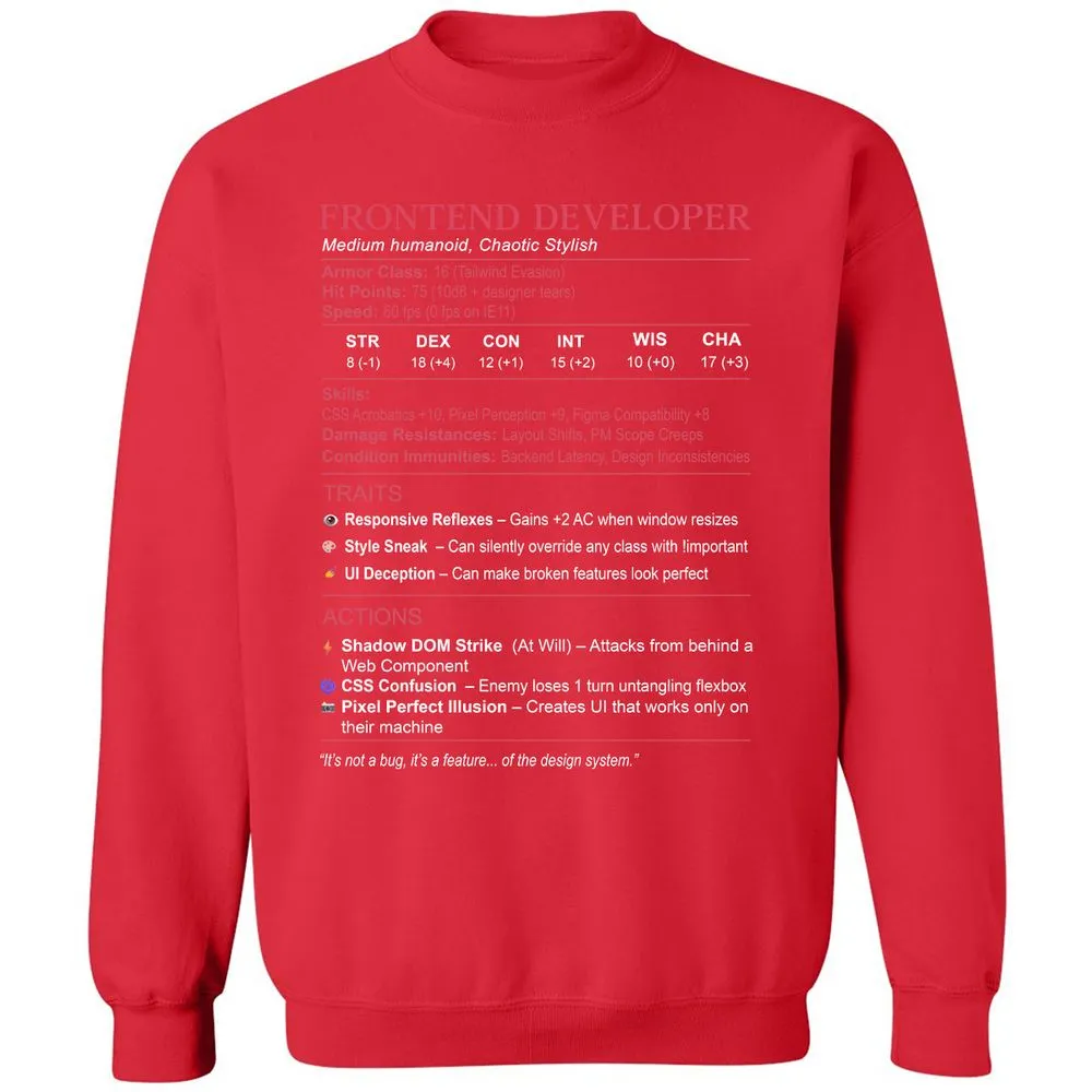 Frontend Developer Stats Classic Unisex Sweatshirt - Red - 5