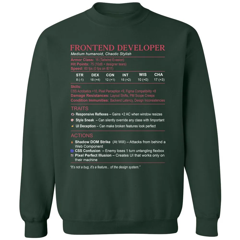Frontend Developer Stats Classic Unisex Sweatshirt - Forest Green - 4