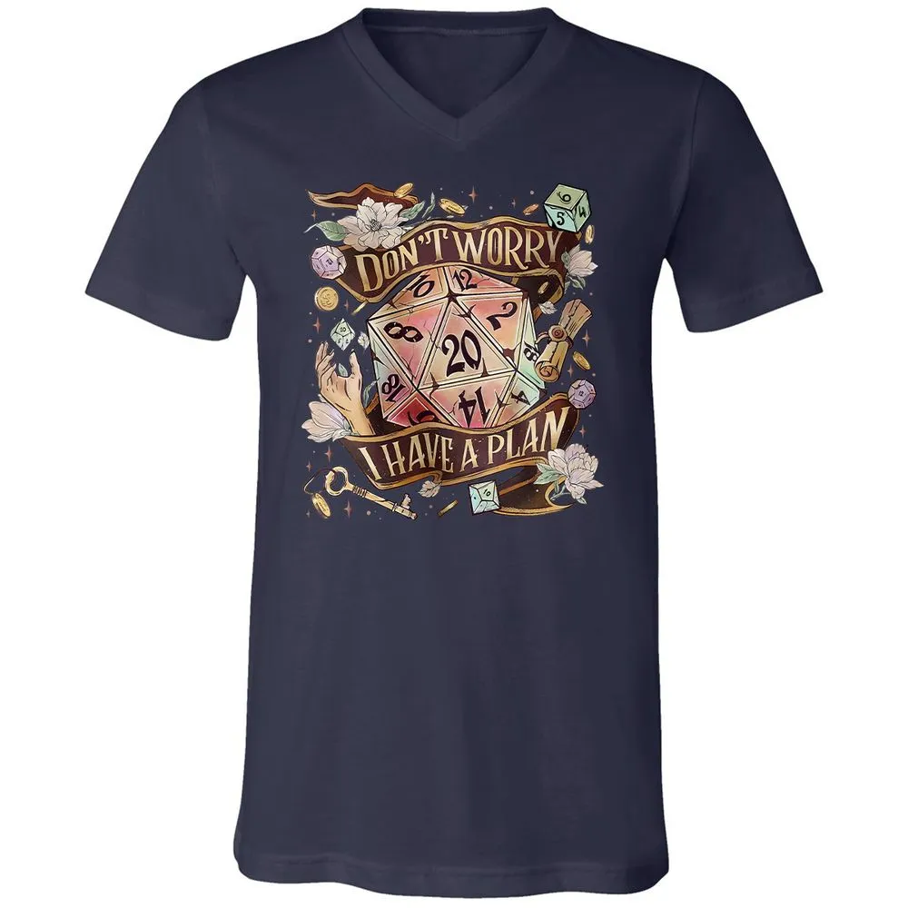 Floral Don't Worry I Have A Plan Unisex V-Neck T-Shirt - Navy - 2