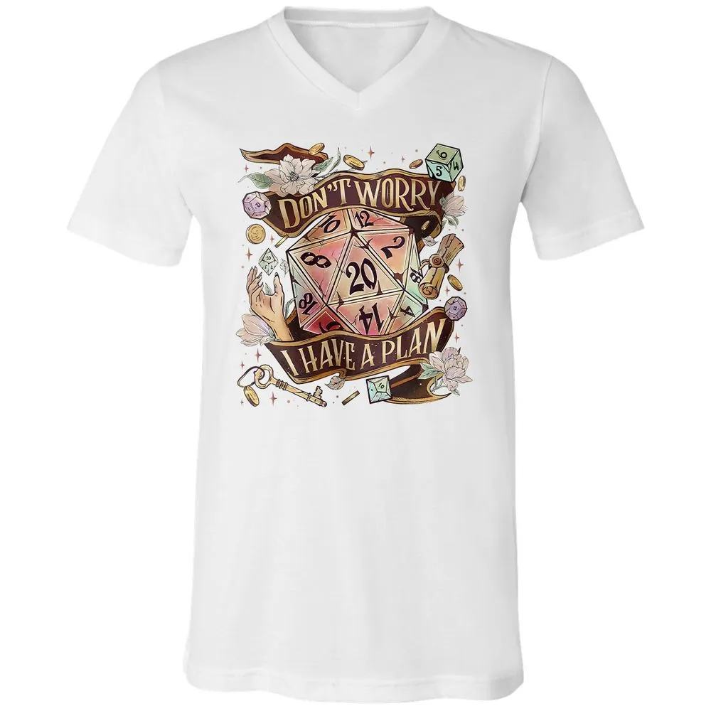 Floral Don't Worry I Have A Plan Unisex V-Neck T-Shirt - White - 5