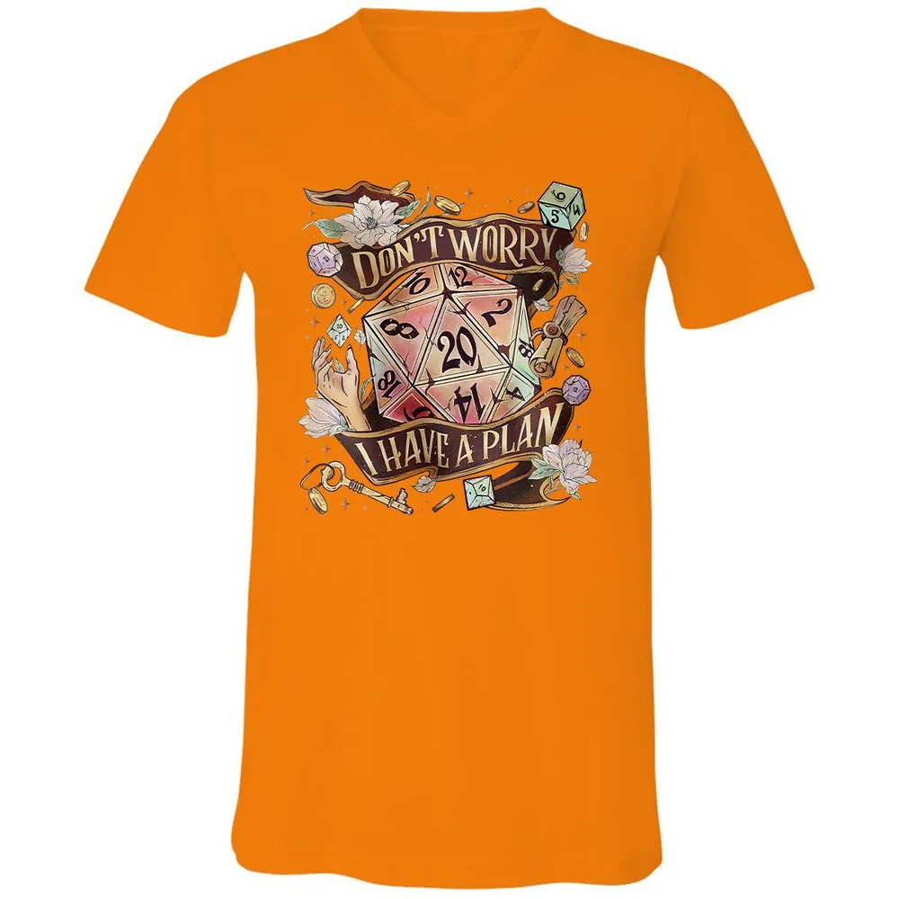 Floral Don't Worry I Have A Plan Unisex V-Neck T-Shirt - Orange - 11