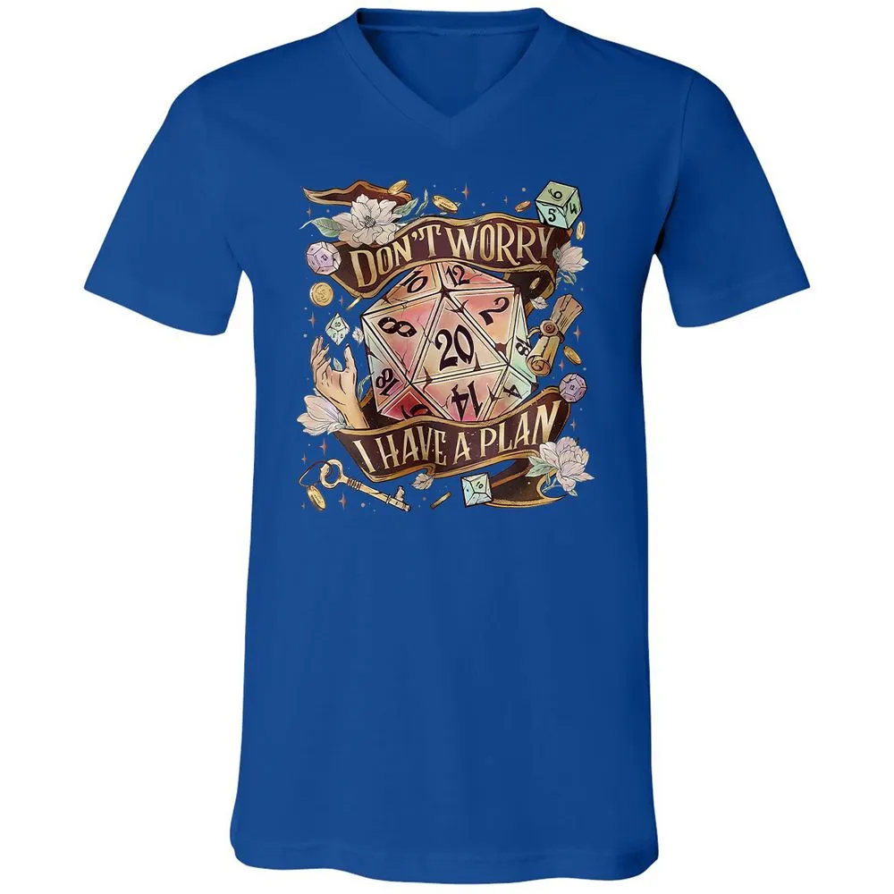 Floral Don't Worry I Have A Plan Unisex V-Neck T-Shirt - True Royal - 4