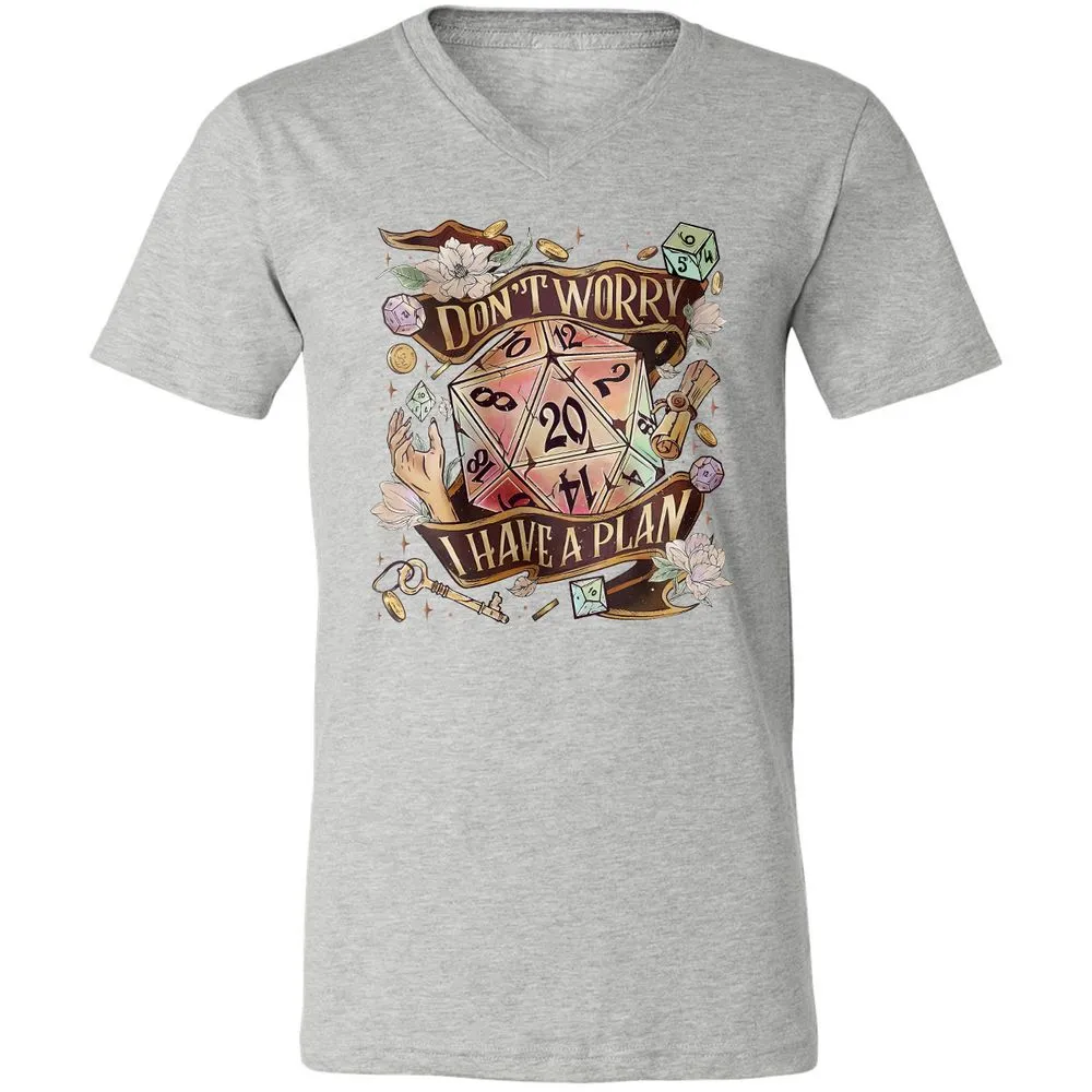Floral Don't Worry I Have A Plan Unisex V-Neck T-Shirt - Athletic Heather - 7