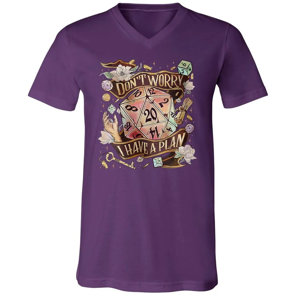 Floral Don't Worry I Have A Plan Unisex V-Neck T-Shirt - Team Purple - 9