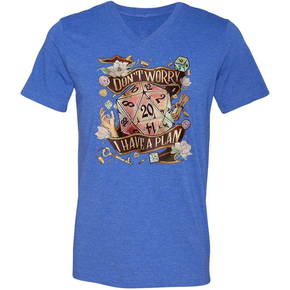 Floral Don't Worry I Have A Plan Unisex V-Neck T-Shirt - Heather True Royal - 14
