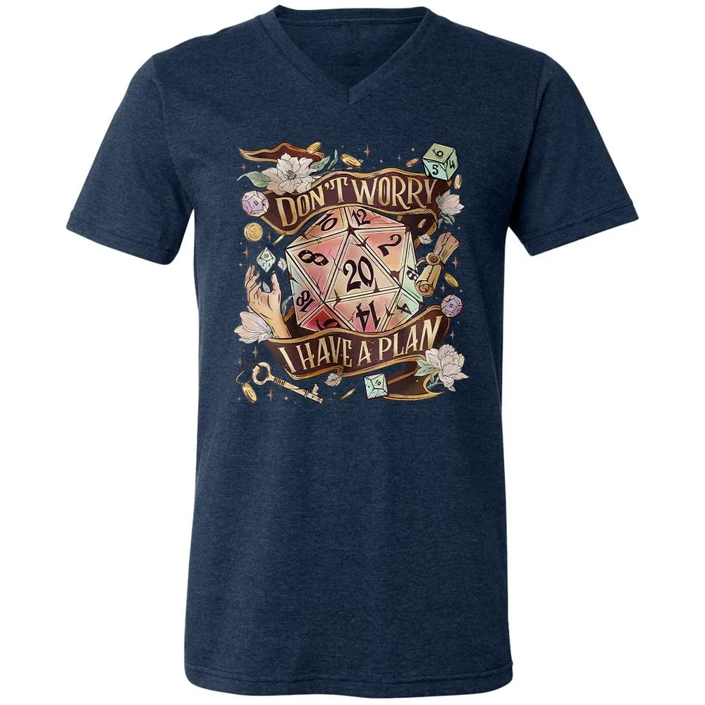 Floral Don't Worry I Have A Plan Unisex V-Neck T-Shirt - Heather Navy - 15