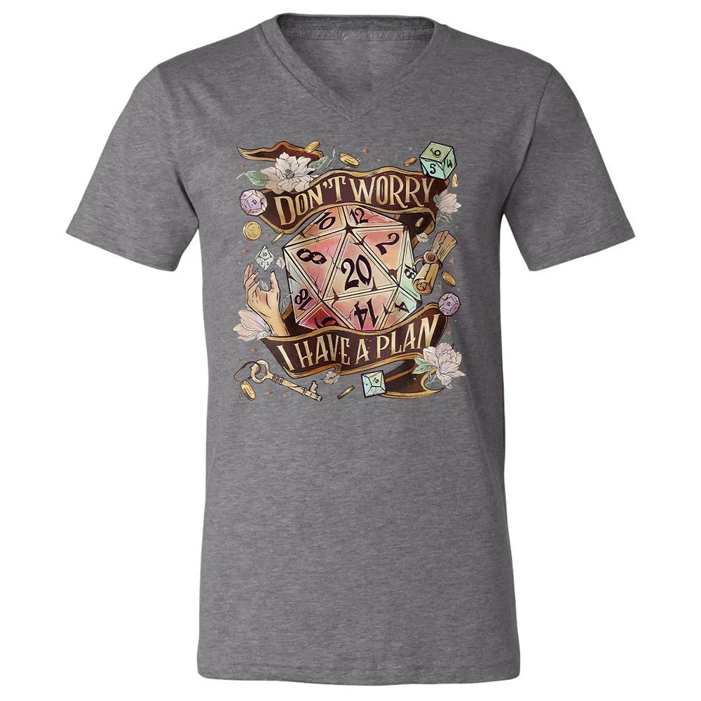 Floral Don't Worry I Have A Plan Unisex V-Neck T-Shirt - Deep Heather - 13