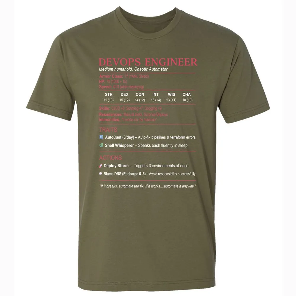 DevOps Engineer Stats Premium Unisex T-Shirt - Military Green - 5