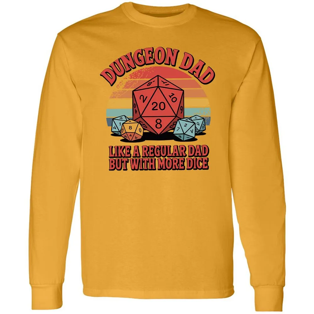 Dungeon Dad With More Dice Long Sleeve T-Shirt - Gold - 9