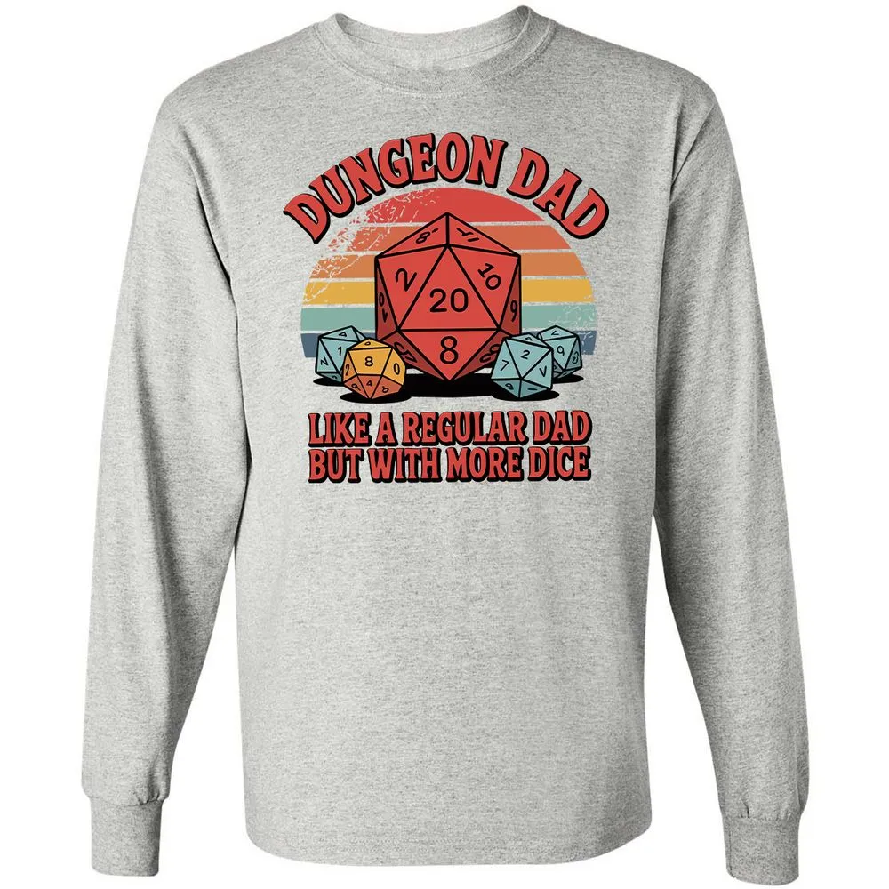 Dungeon Dad With More Dice Long Sleeve T-Shirt - Ash - 7