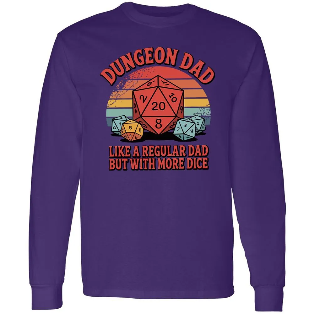 Dungeon Dad With More Dice Long Sleeve T-Shirt - Purple - 13