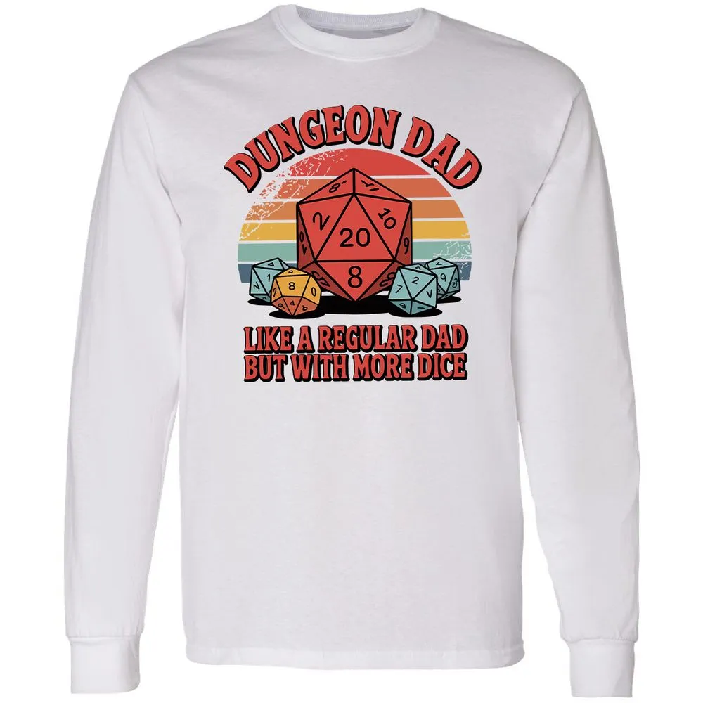 Dungeon Dad With More Dice Long Sleeve T-Shirt - White - 5