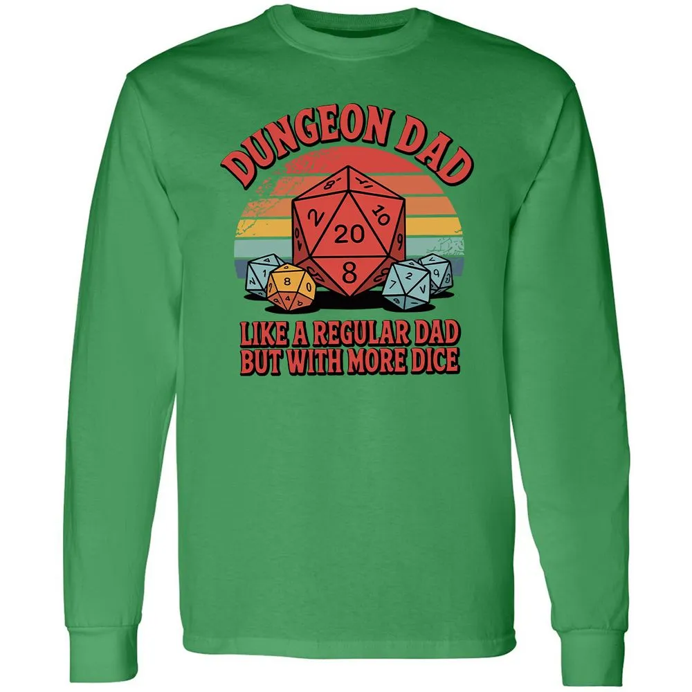 Dungeon Dad With More Dice Long Sleeve T-Shirt - Irish Green - 10