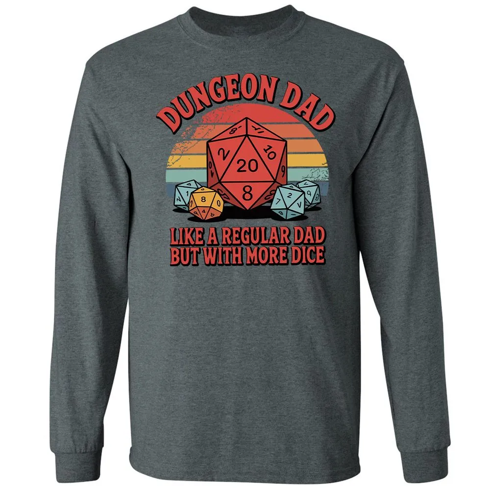 Dungeon Dad With More Dice Long Sleeve T-Shirt - Dark Heather - 15