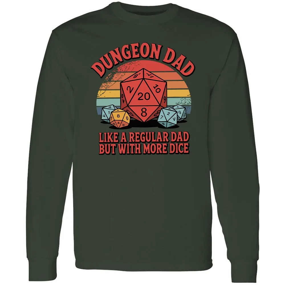 Dungeon Dad With More Dice Long Sleeve T-Shirt - Forest Green - 4
