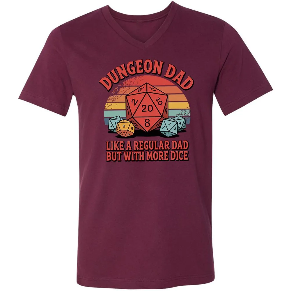 Dungeon Dad With More Dice Unisex V-Neck T-Shirt - Maroon - 6