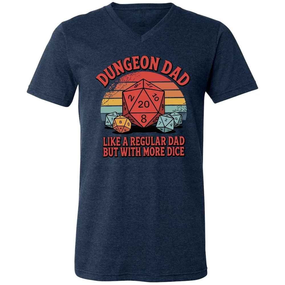 Dungeon Dad With More Dice Unisex V-Neck T-Shirt - Heather Navy - 15