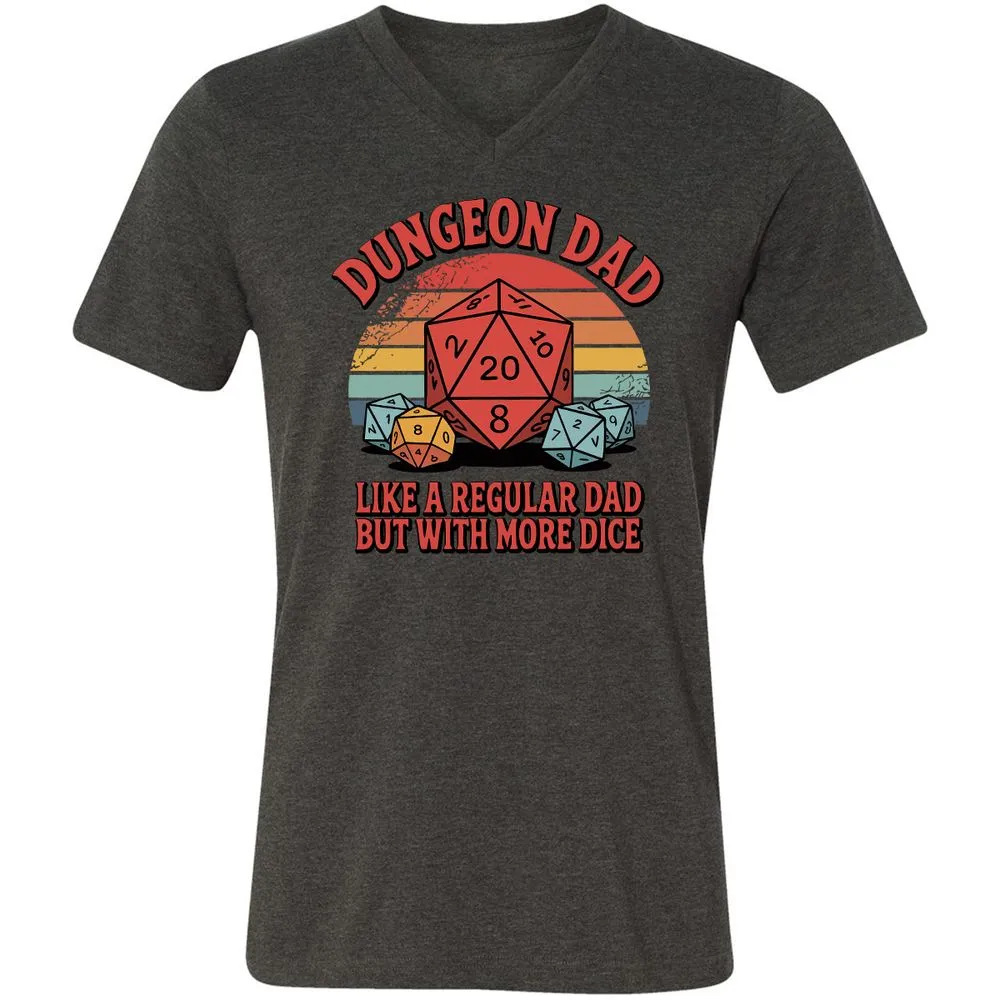 Dungeon Dad With More Dice Unisex V-Neck T-Shirt - Dark Grey Heather - 8