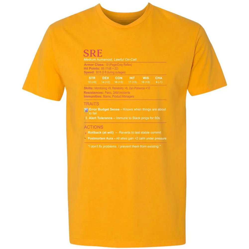 SRE Stats Premium Unisex T-Shirt - Gold - 12