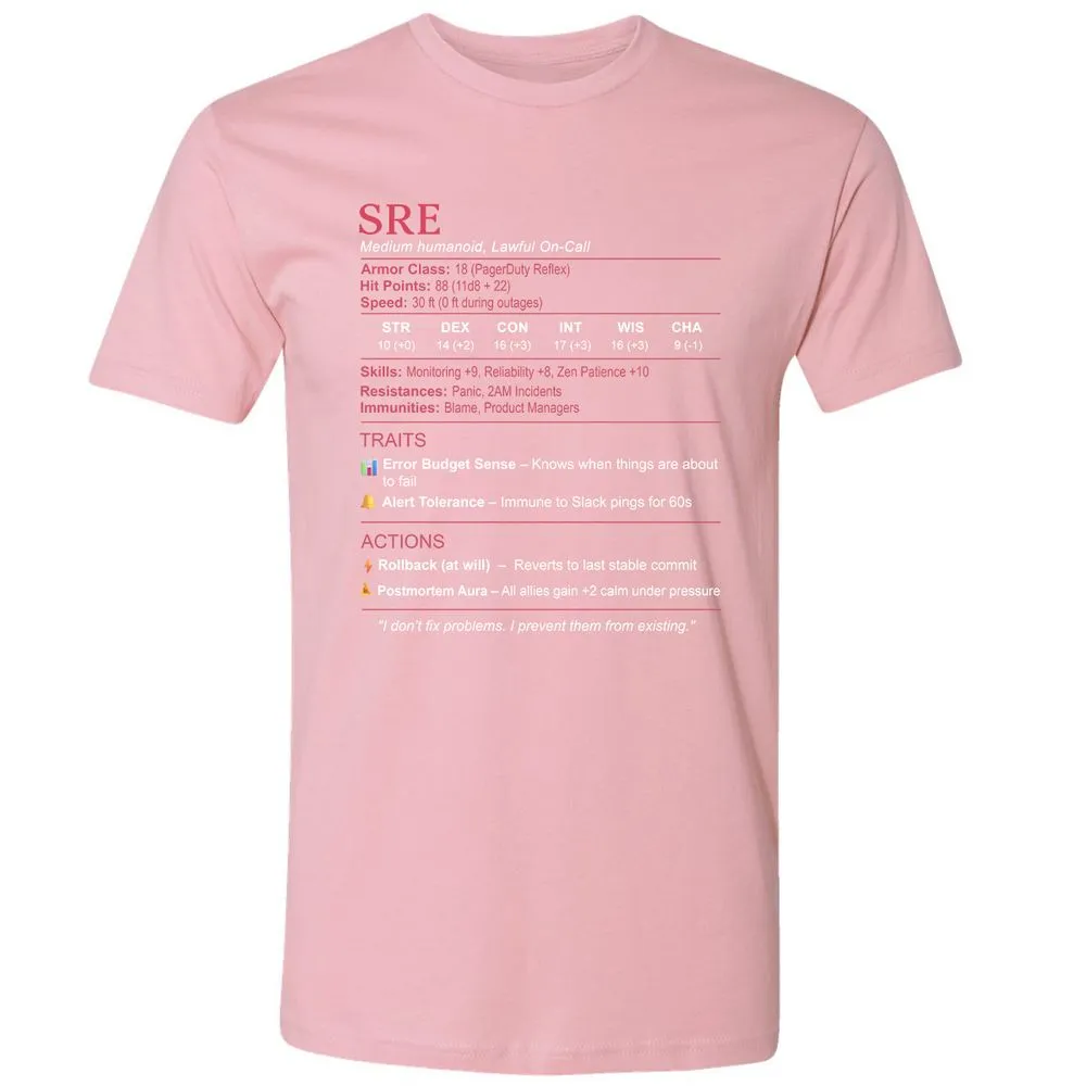 SRE Stats Premium Unisex T-Shirt - Light Pink - 3