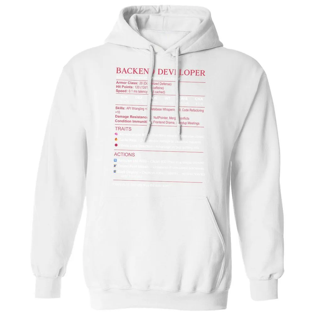 Backend Developer Stats Classic Unisex Hoodie - White - 11