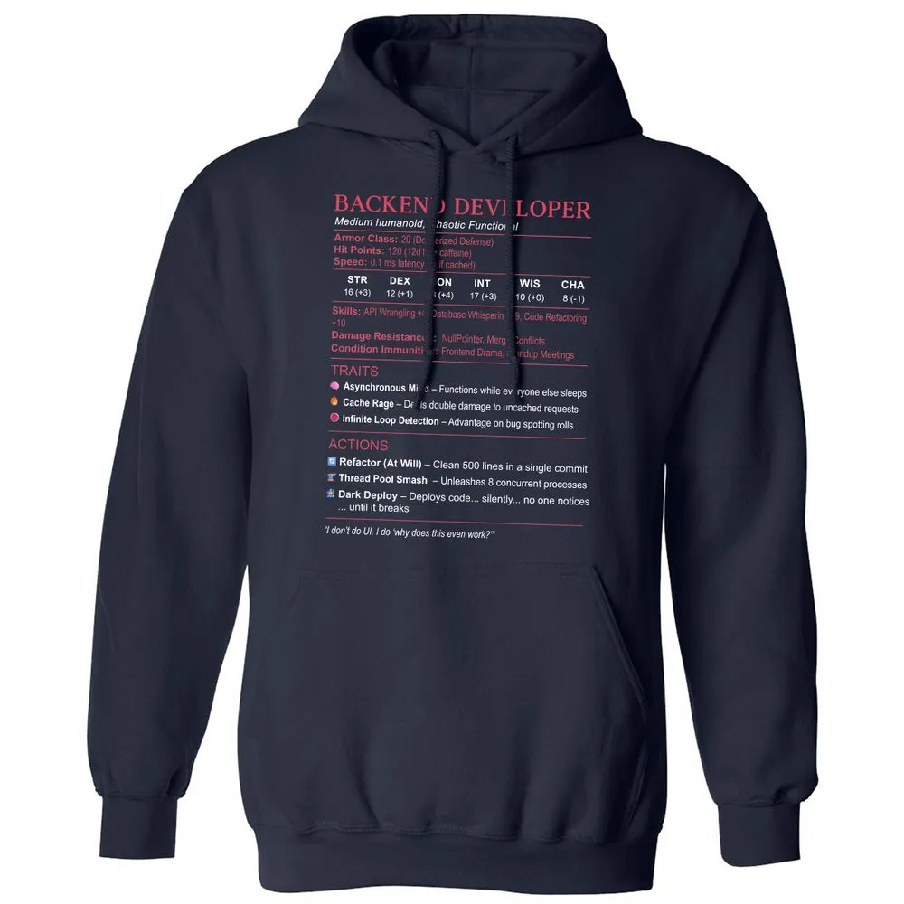 Backend Developer Stats Classic Unisex Hoodie - Navy - 2
