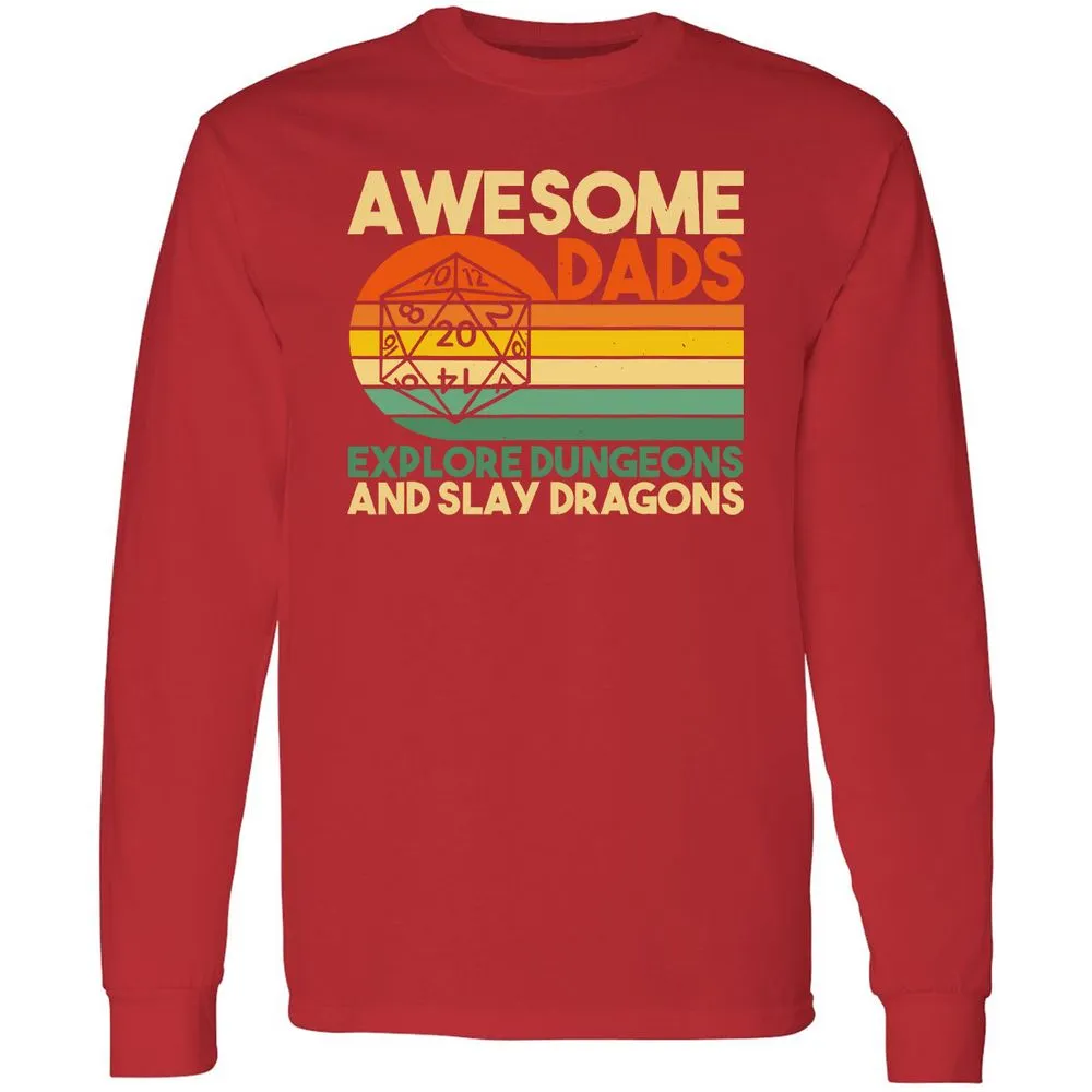 Awesome Dads Explore Dungeons Long Sleeve T-Shirt - Red - 14