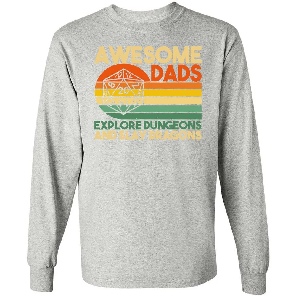 Awesome Dads Explore Dungeons Long Sleeve T-Shirt - Ash - 7
