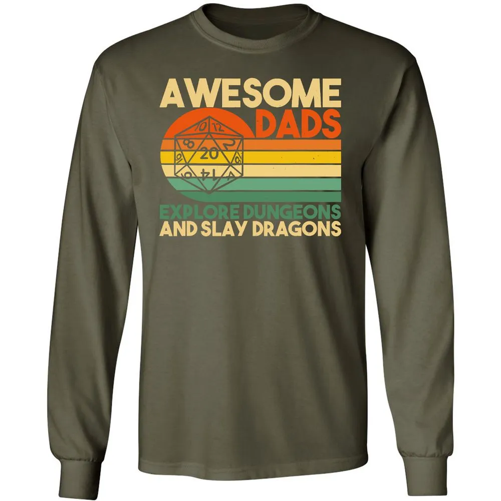 Awesome Dads Explore Dungeons Long Sleeve T-Shirt - Military Green - 16